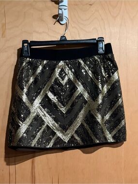 Women's Black & Gold Sequin Mini Skirt - Party Ready